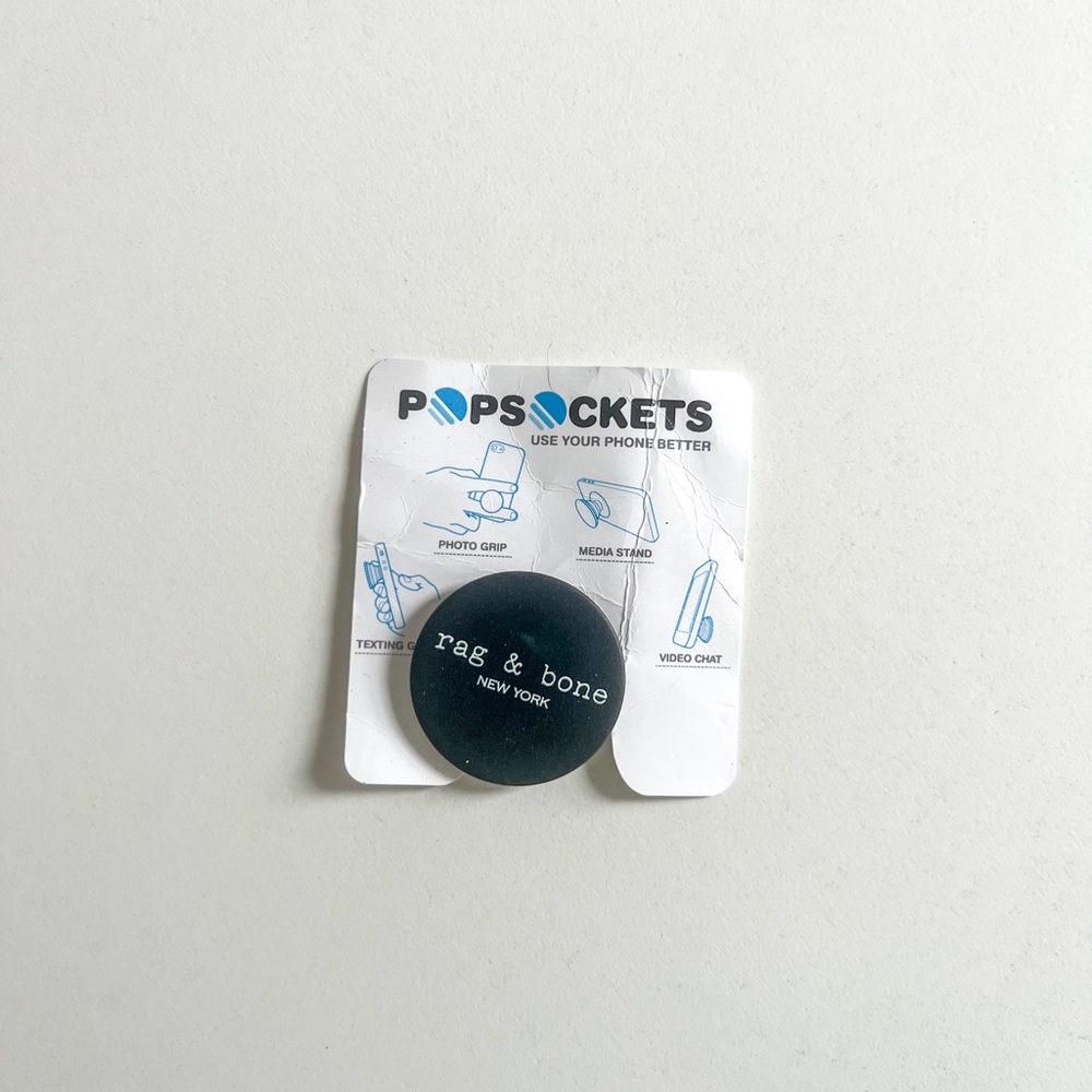 Rag & Bone phone pop socket, logo, black and white